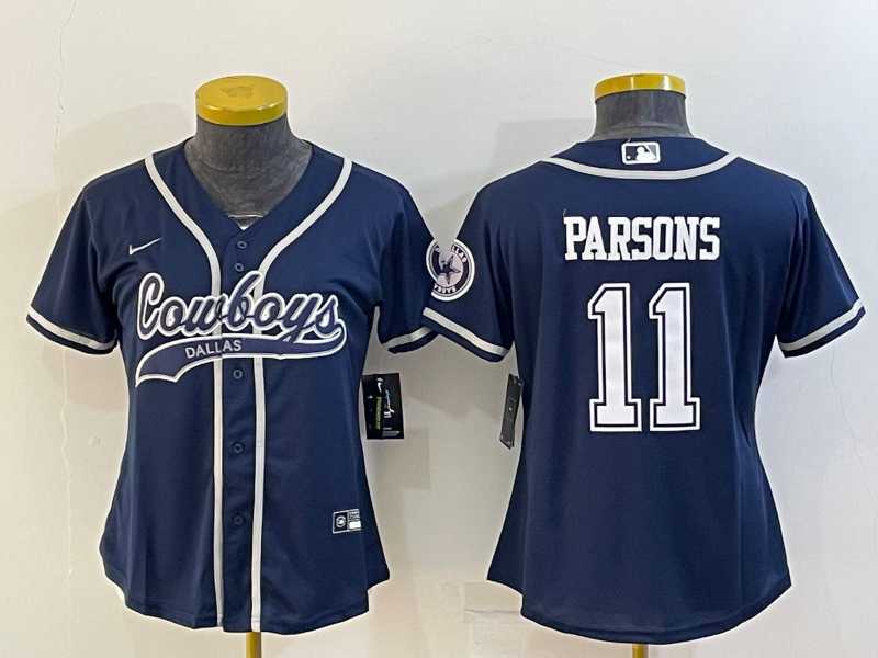 Womens Dallas Cowboys #11 Micah Parsons Navy Blue With Patch Cool Base Stitched Baseball Jersey